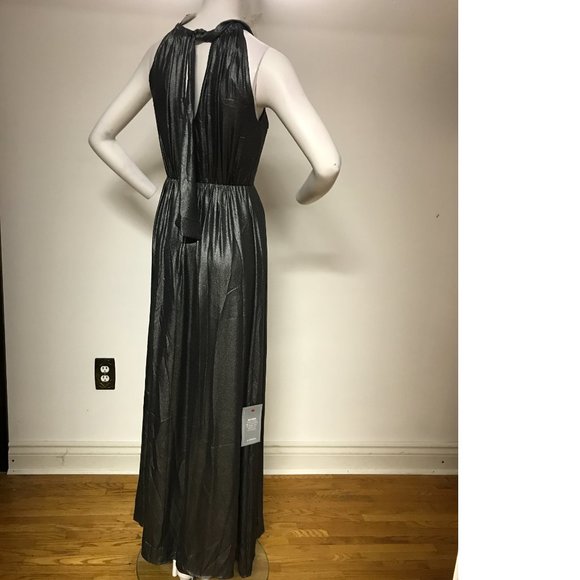 Le Chateau Black Silver Metallic Shimmer Maxi Gala Dress Gown Wedding NWT - Picture 2 of 8